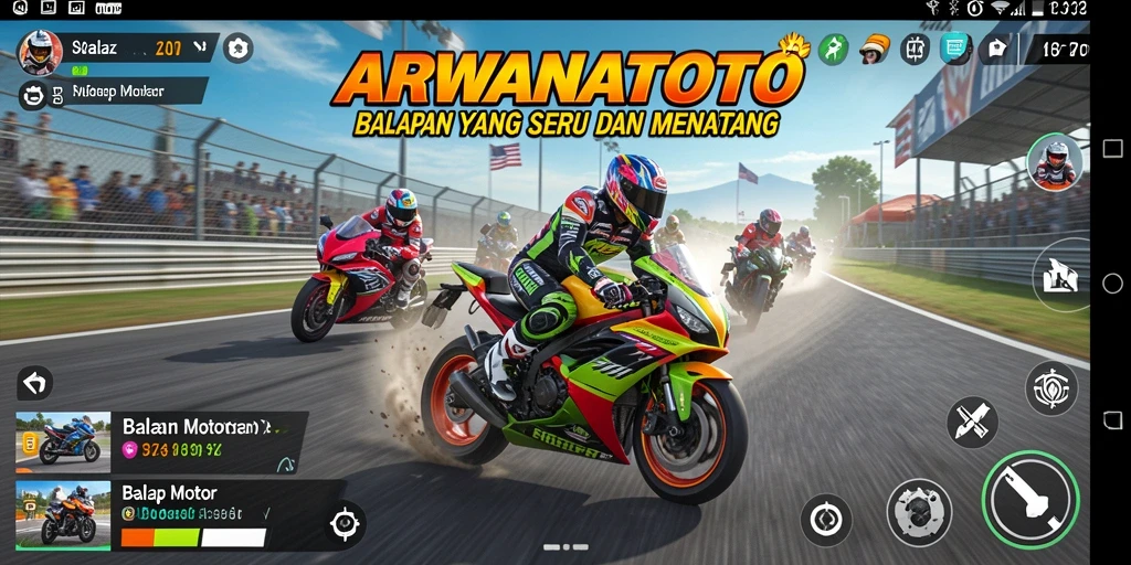 Tampilan antarmuka balap motor di ARWANATOTO yang menarik dan dinamis.