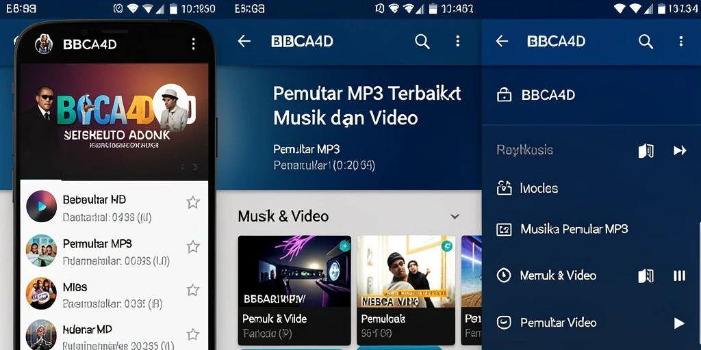 Tampilan antarmuka Pemutar MP3 BBCA4D yang modern dan fungsional.