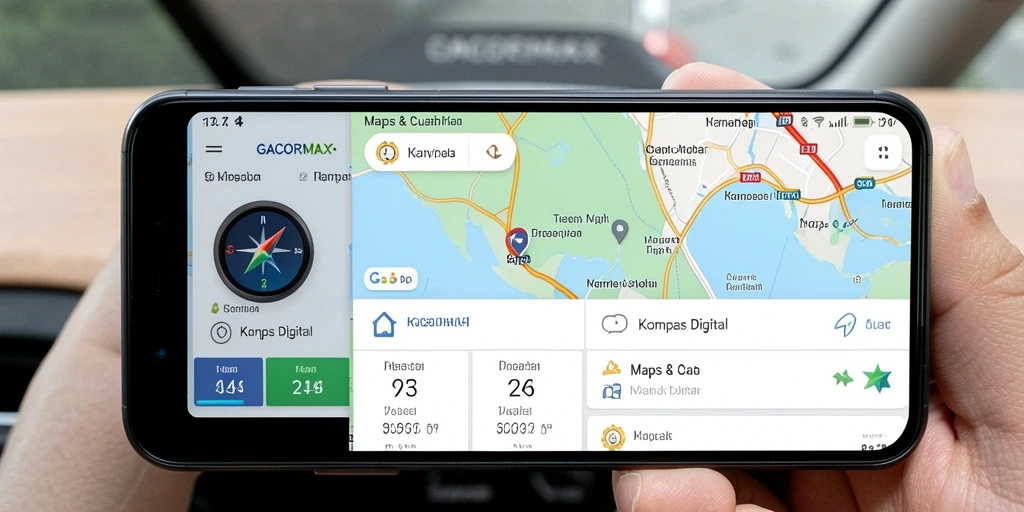 Antarmuka GACORMAX menampilkan fungsi kompas digital yang interaktif.