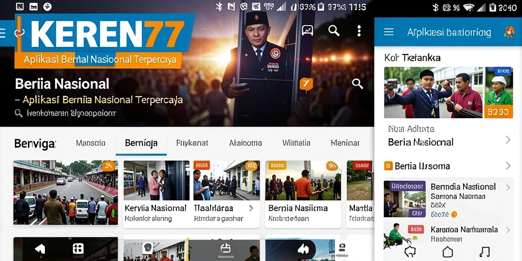 Tampilan antarmuka aplikasi KEREN77 untuk berita nasional yang menarik.