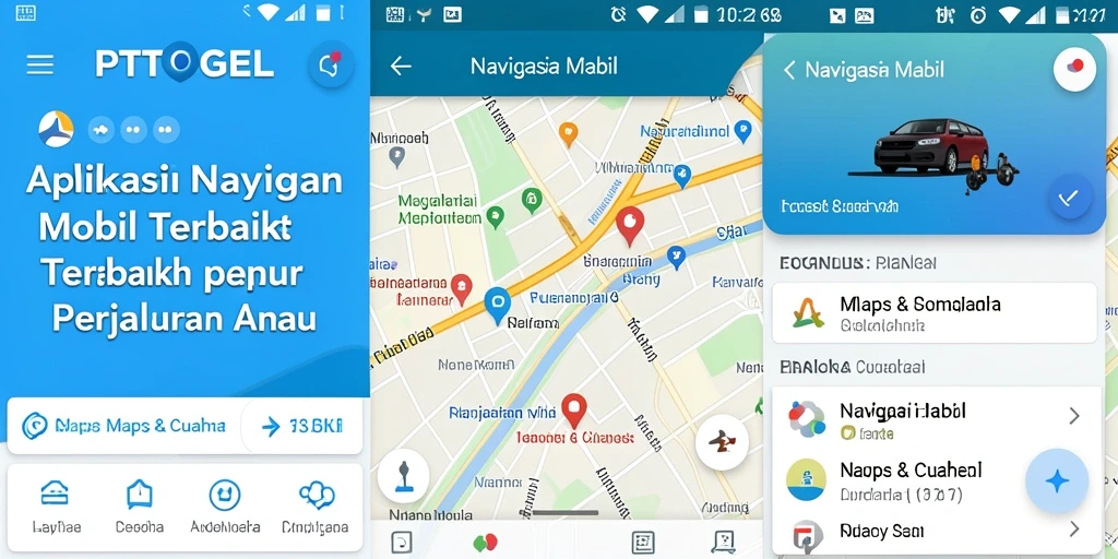 Antarmuka PTTOGEL dengan peta dan fitur navigasi mobil.