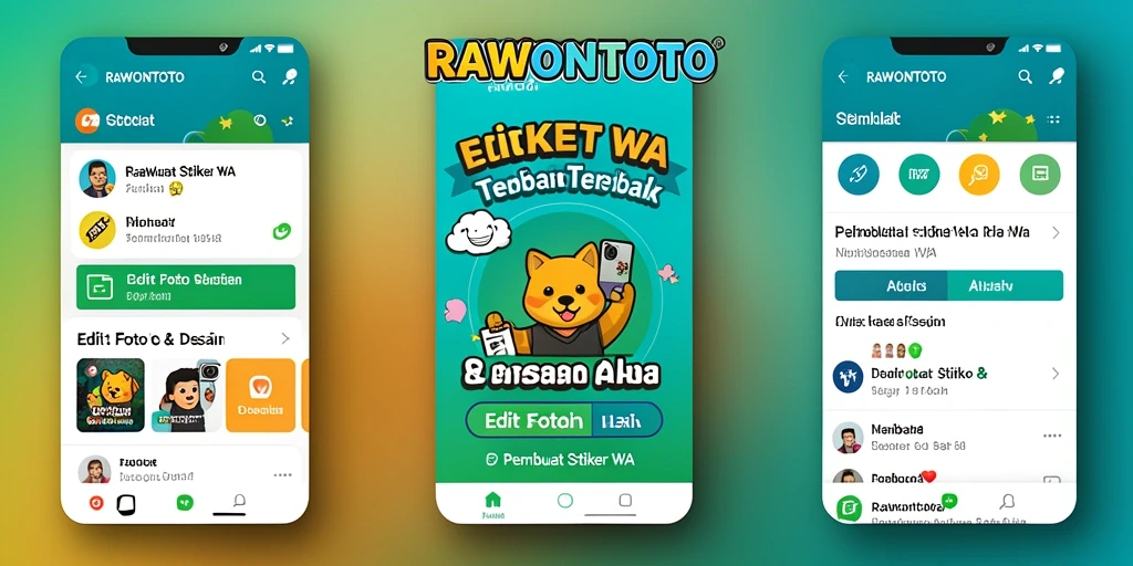 Screenshot utama RAWONTOTO menampilkan antarmuka pengguna untuk desain stiker yang mudah digunakan.