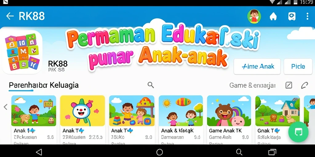 Antarmuka menarik dengan berbagai permainan edukatif untuk anak TK.